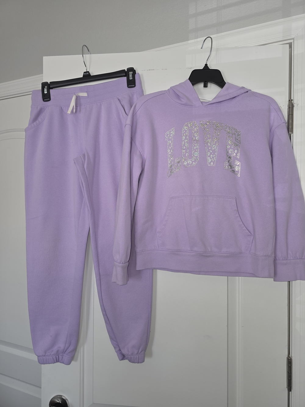 Cat & Jack Lavender Hoodie and Joggers Set with Silver 'LOVE' Sequin